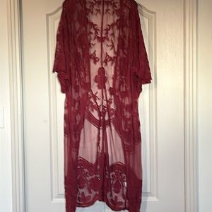 Lace Duster / Cover-up Shawl Burgundy Red Goth Boho Bohemian